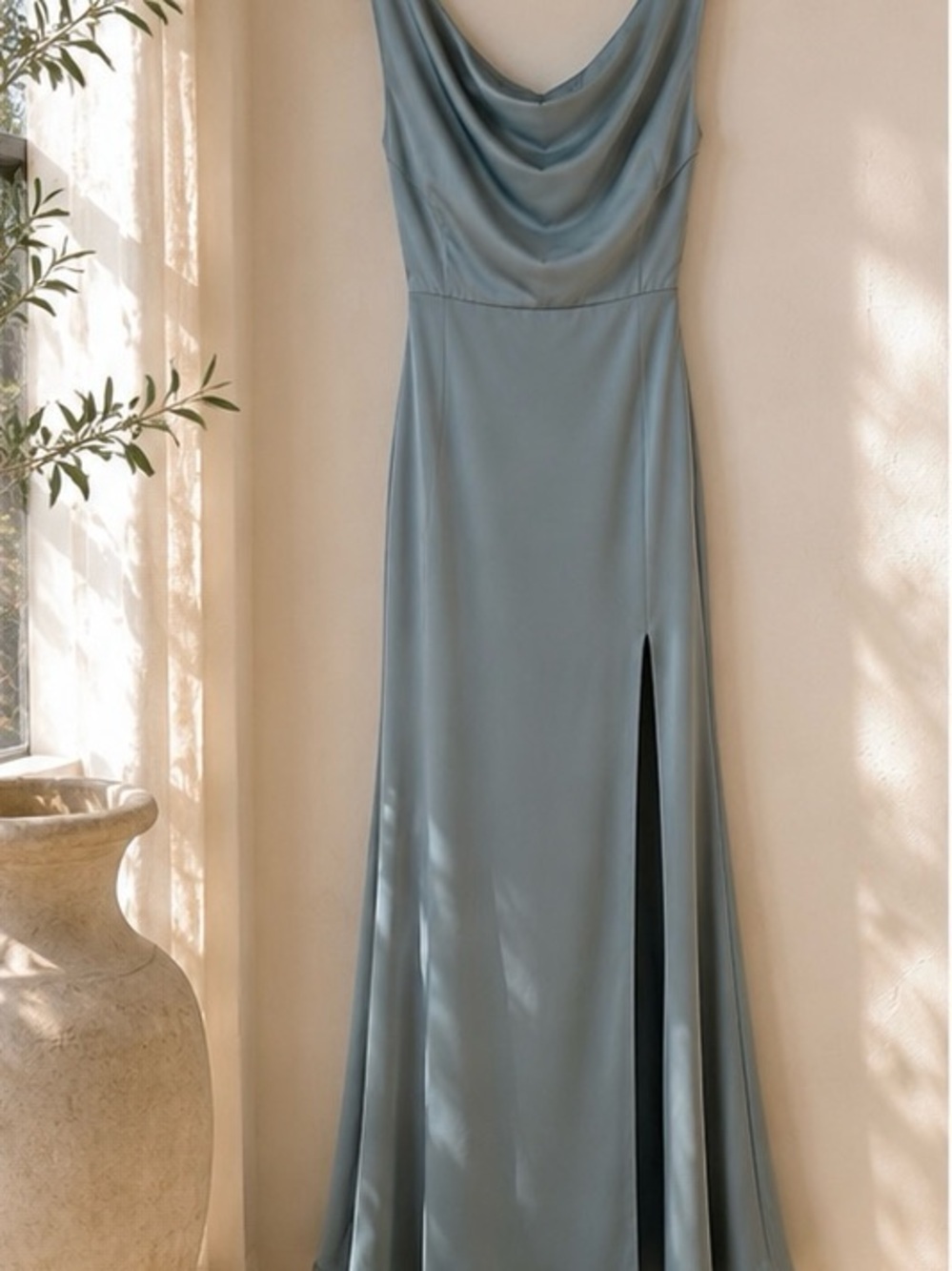 NWT Showpo Satin Maxi Dress Size 6 | Elegant Cowl Neck Slit Dress | - Picture 3 of 7
